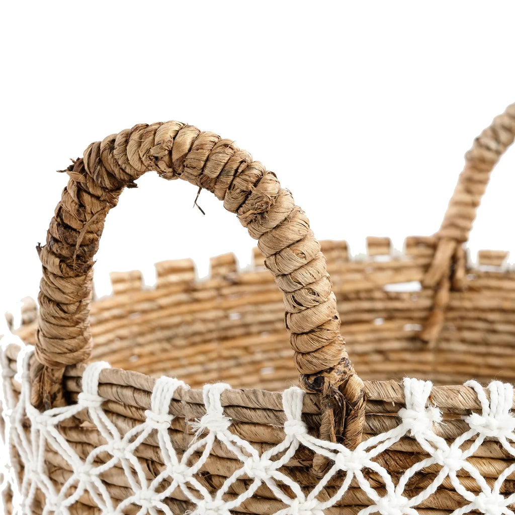 Panier en macramé brodé - Naturel Blanc - L