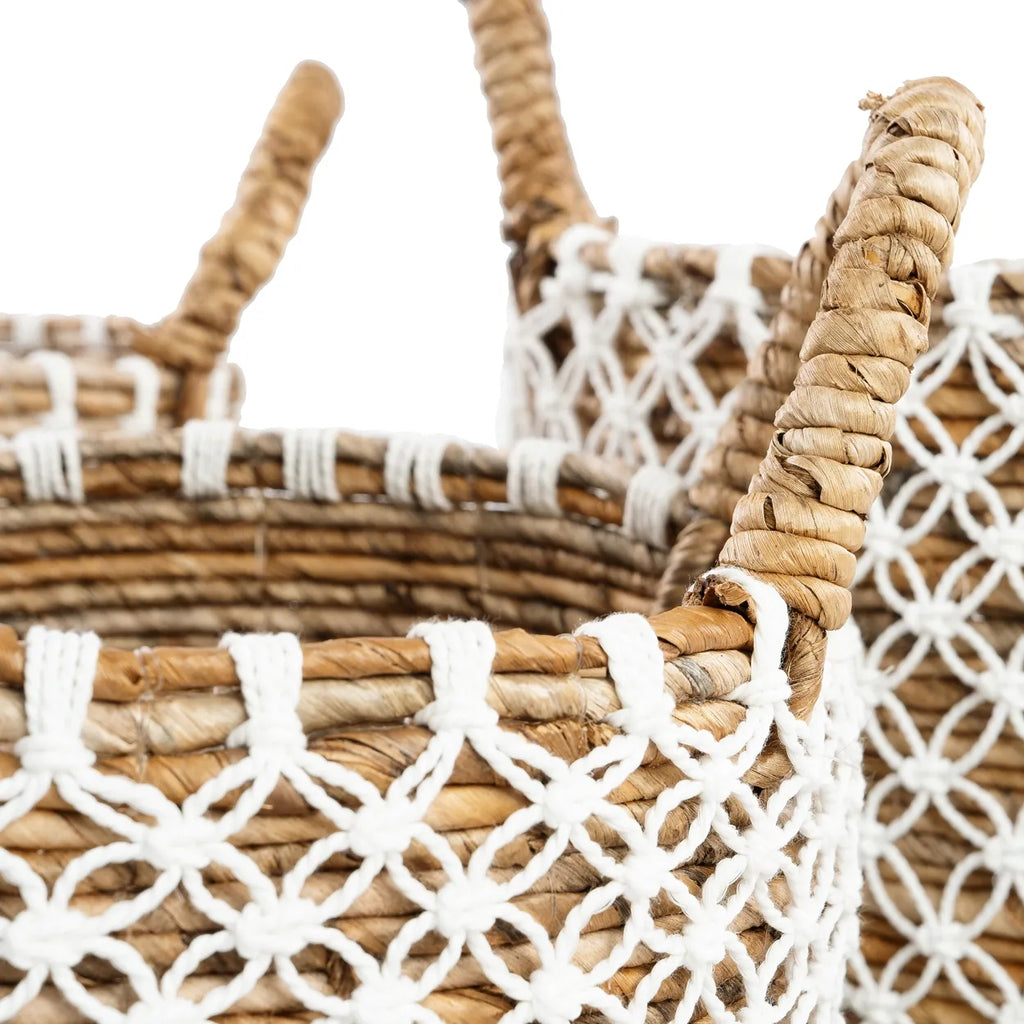 Panier en macramé brodé - Naturel Blanc - S