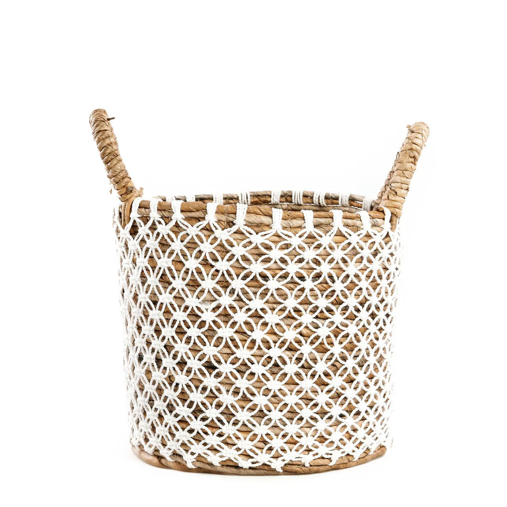 Panier en macramé brodé - Naturel Blanc - S