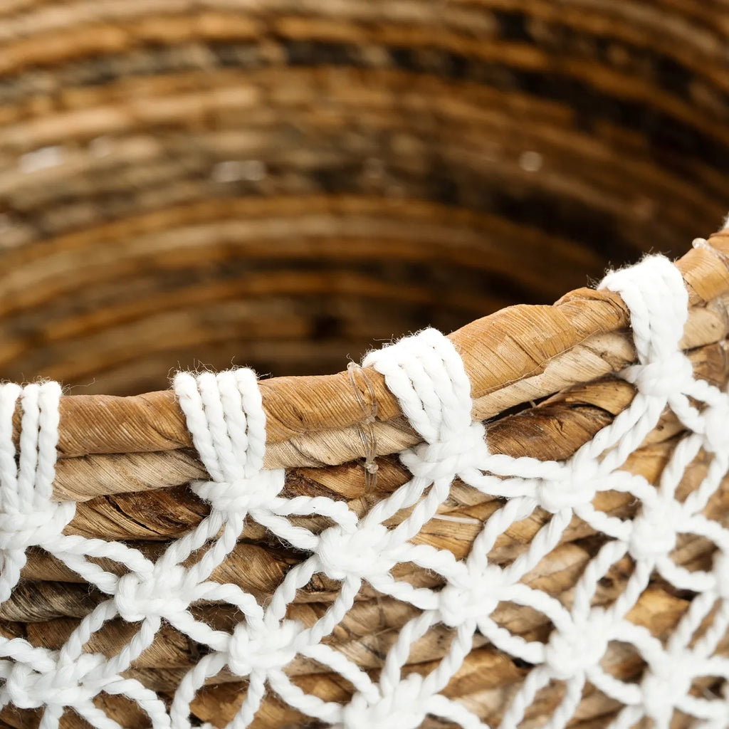 Panier en macramé brodé - Naturel Blanc - S