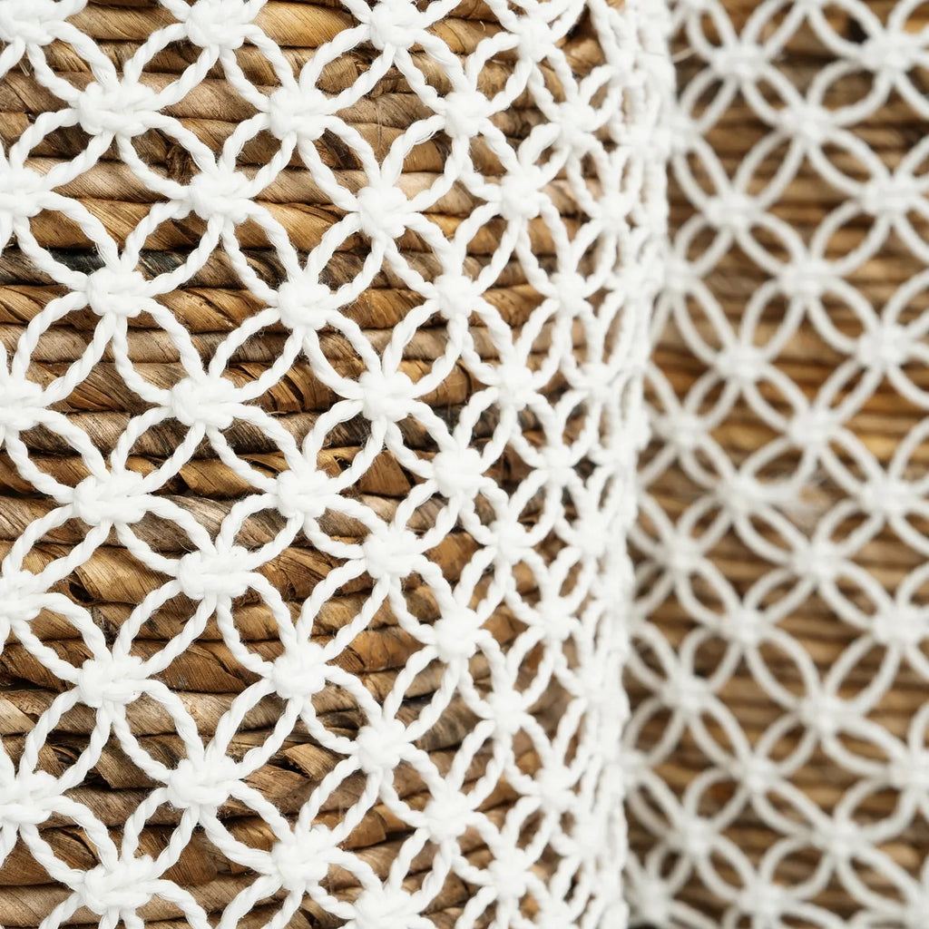 Panier en macramé brodé - Naturel Blanc - S